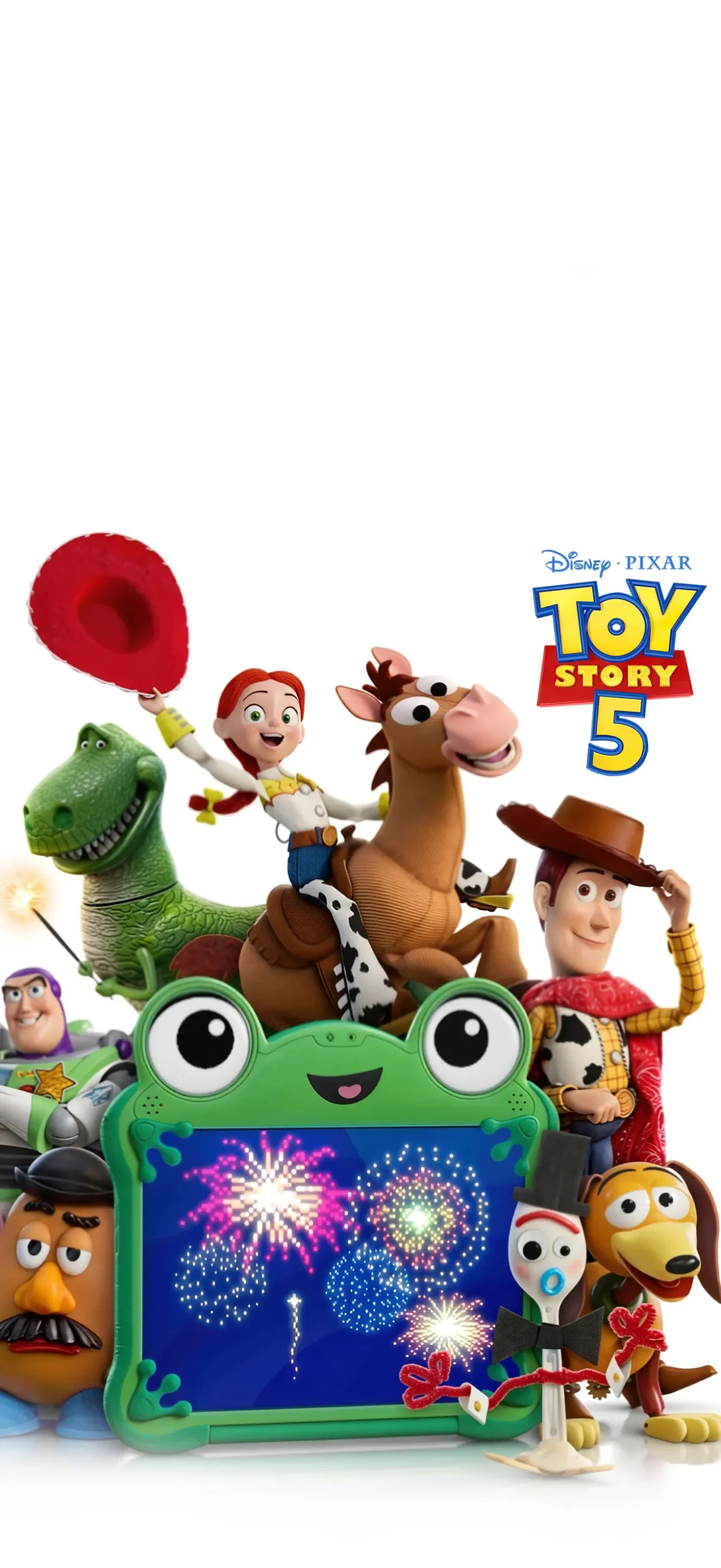 Toy Story 5 玩具总动员 5 迪士尼皮克斯 经典玩偶群像 纯白背景 烟花屏幕 手机静态壁纸