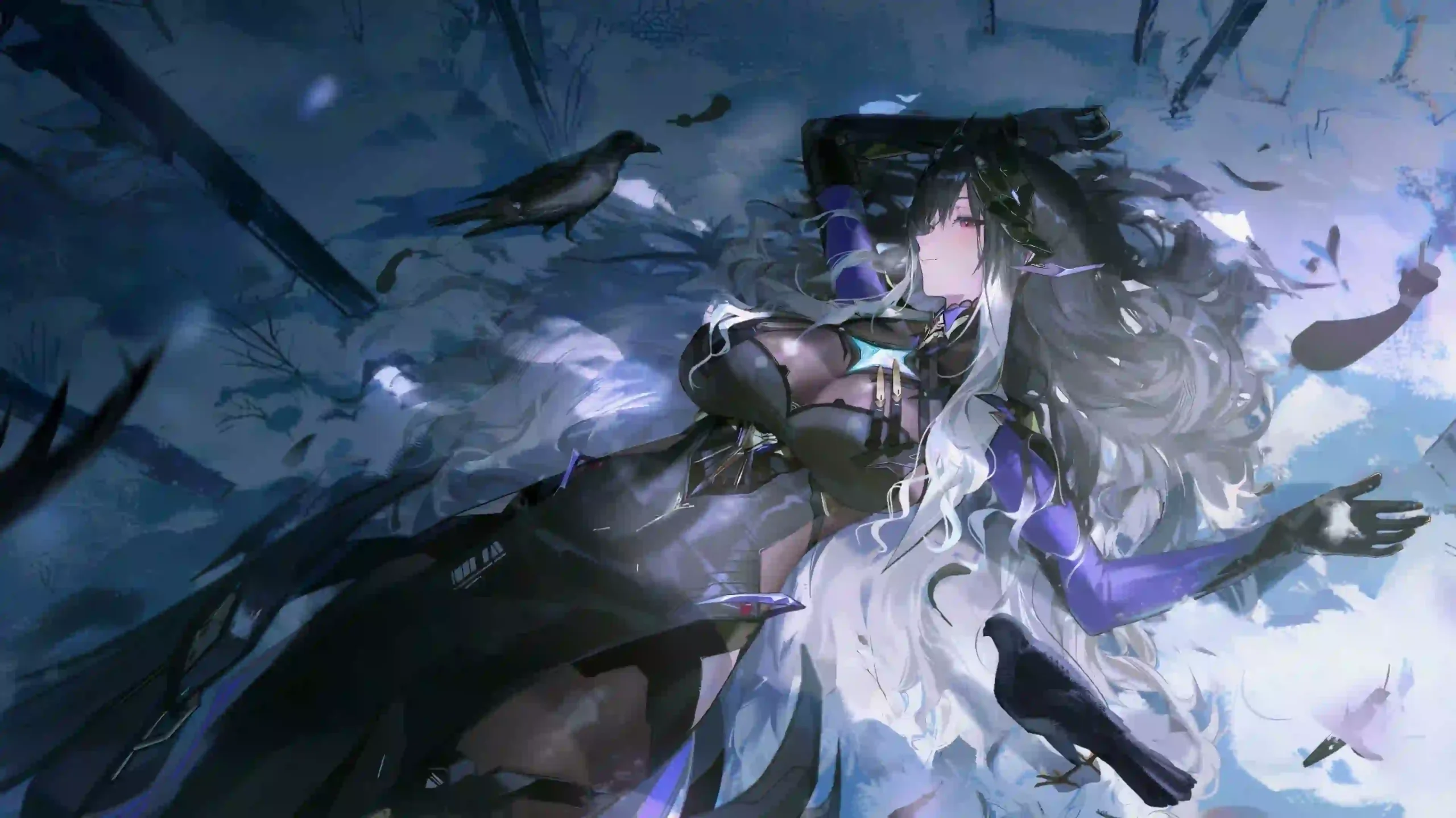 战双帕弥什 涅缇娅 Nirvatia Wings of Stillness 银黑长卷发 乌鸦环绕 冷调雪地废墟 电脑动态壁纸-4K 高清免费壁纸｜电脑手机动态静态动漫游戏风景壁纸下载站