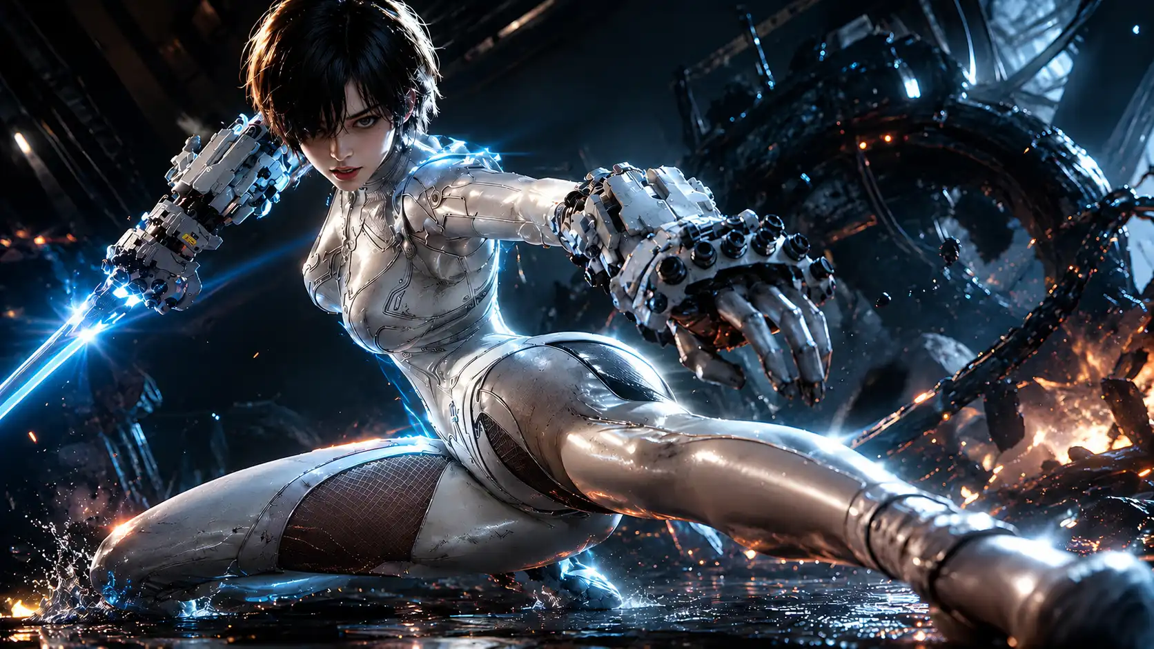 剑星血雨 Stellar Blade BLOOD RAIN Evie 科幻女战士 机械义肢 蓝光刃 废土工厂 白色动力装甲 电脑静态壁纸