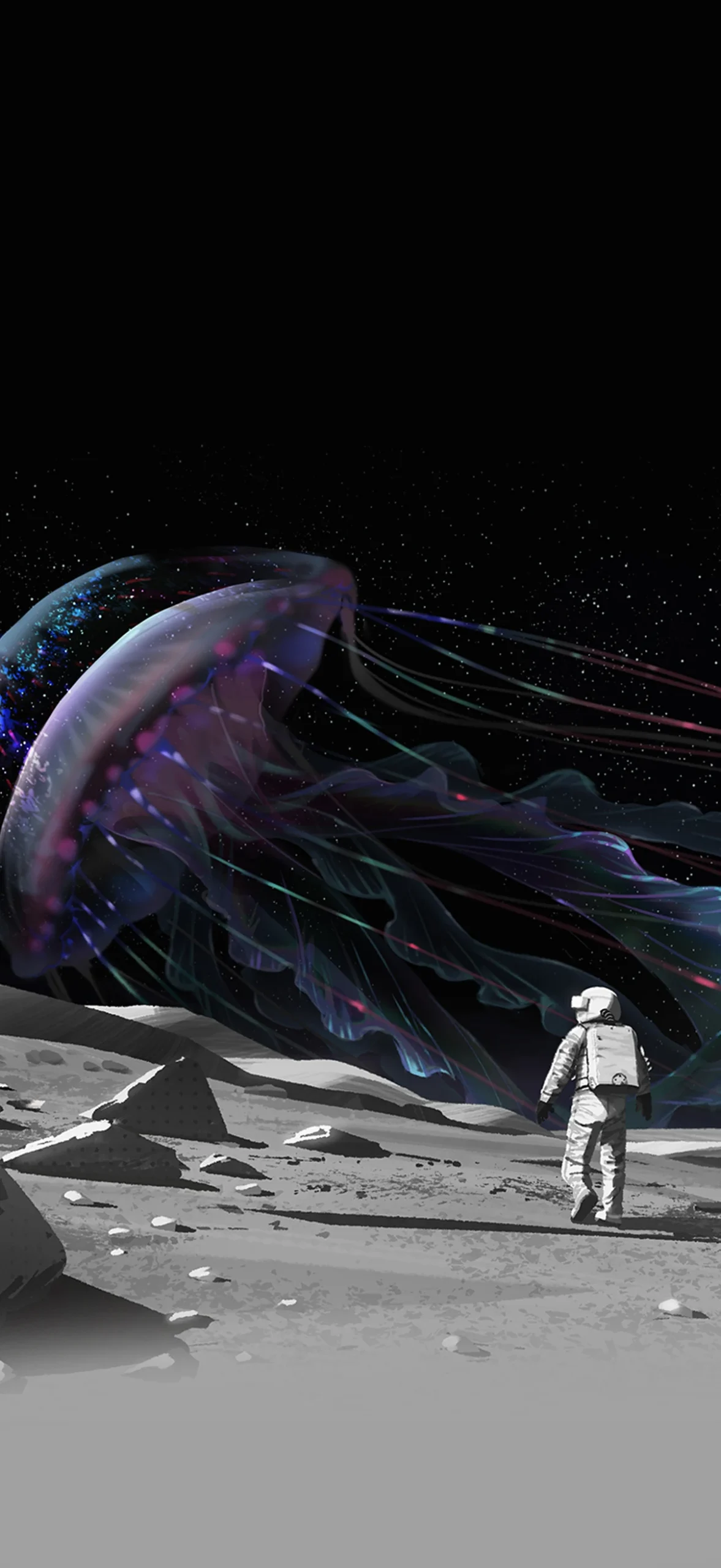 宇航员 外星地表 巨型幻彩水母 星空宇宙 科幻竖版壁纸 手机静态壁纸